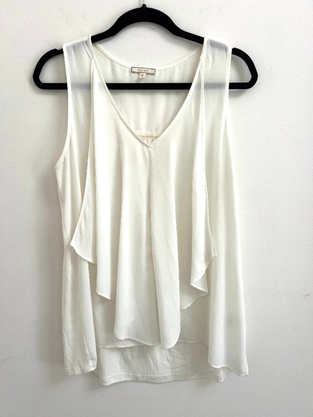 Pleione White Mixed Media Cascading Waterfall Draped High Low Tank Blouse M